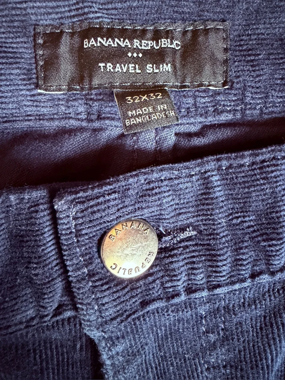 Banana Republic Travel Slim Men’s Navy Blue Corduroy Pants 32x32 Slim Fit